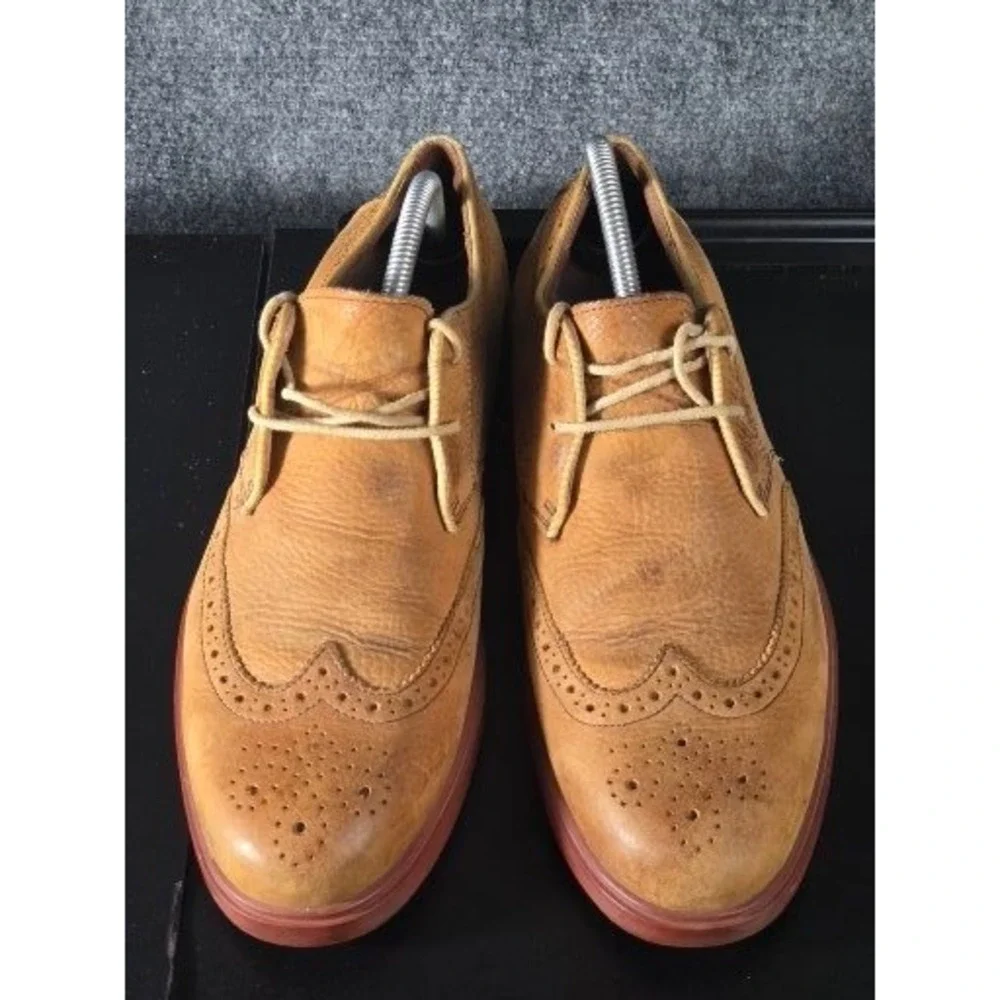 Polo Ralph Lauren Orrick Wing Tip Tan Leather Oxford Shoes Men 9.5 D Preppy Work